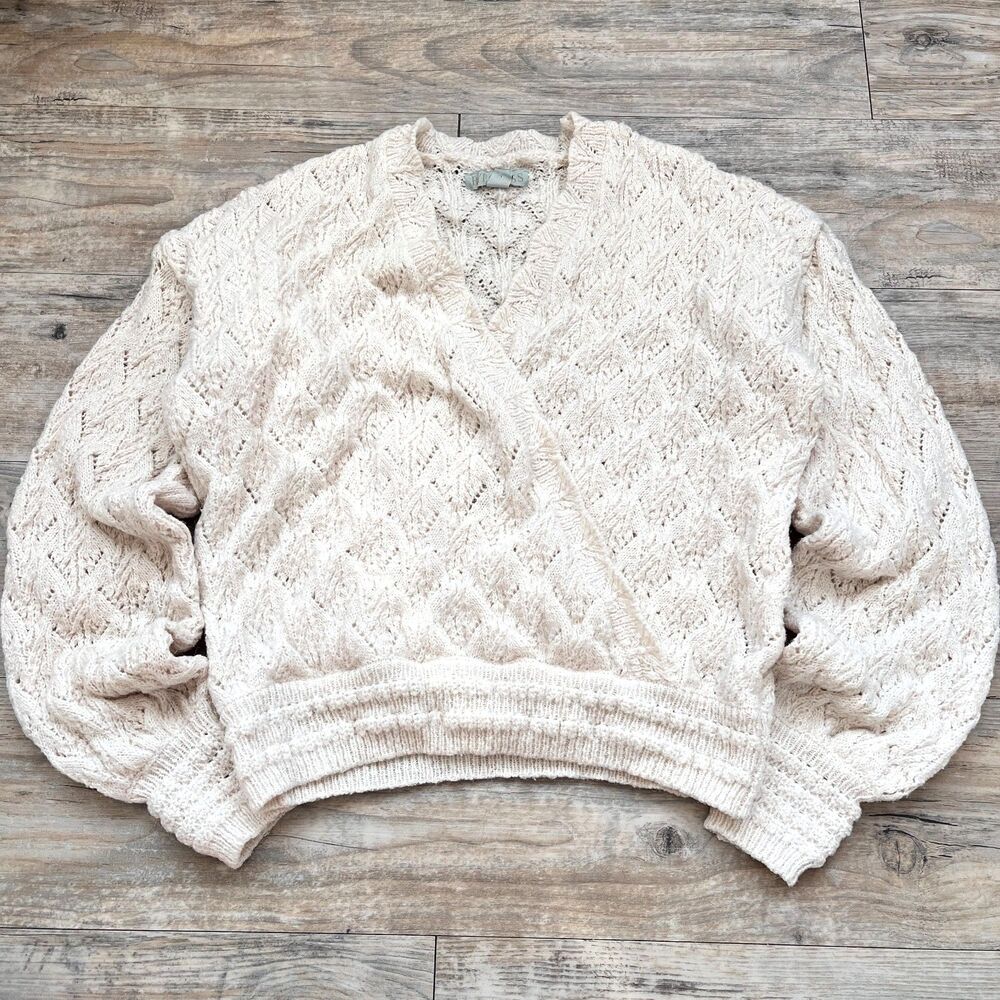 Ryegrass Cream Textured Wrap Sweater Medium Cozy Cottagecore Knit Coquette Soft